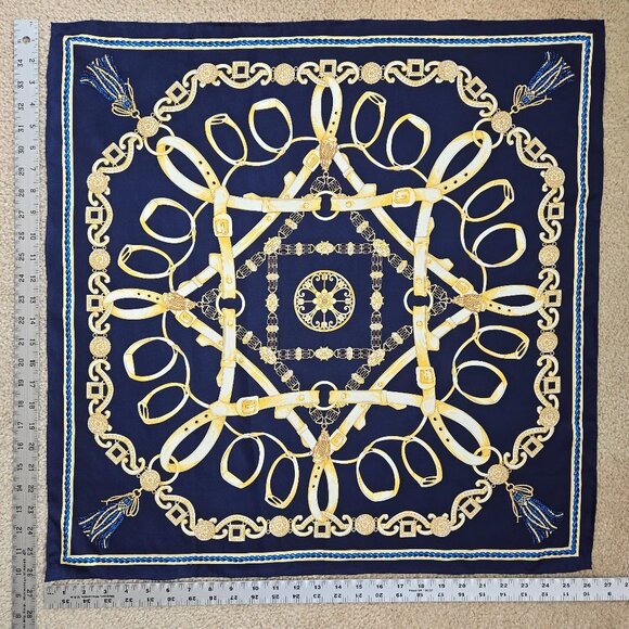 J. McLaughlin Silk Scarf Equestrian Design Hand Rolled and Hand Stitched - Picture 1 of 10